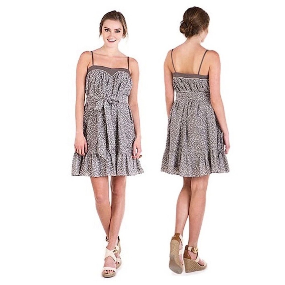 French Connection Tabithas Tale Strappy Tie Floral Ruffle Dress Grey 6 71BD5 NWT